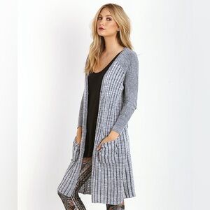 Free People Shadow Stripe Pocket Cardi Ivory Black